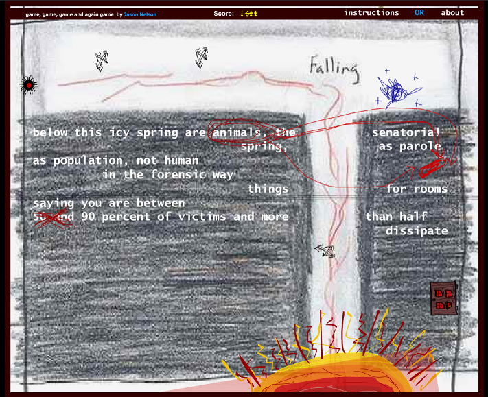 A handrawn landscape of two large boxes, and a sun at the bottom.
                                        Some text and scribbly lines overlays the landscape.